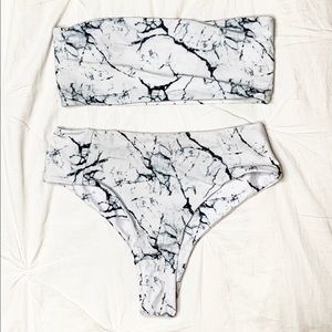 White Marble High Waist Bikini